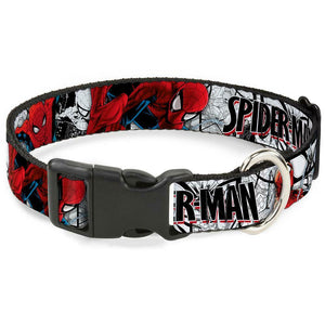 PLASTIC CLIP PET COLLAR - SPIDER-MAN ACTION POSES/COMIC SCENES 1" Large 15-26" WSPD039