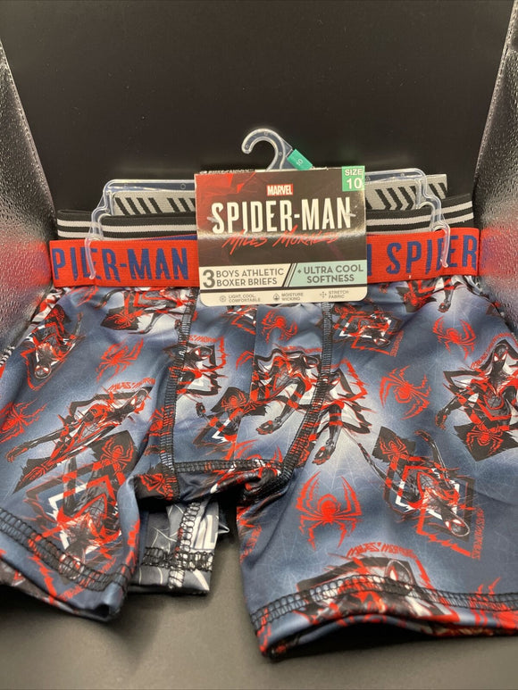 Spiderman Miles Morales Boys Athletic Boxer Brief sz8 3pr Moisture Wick  Material