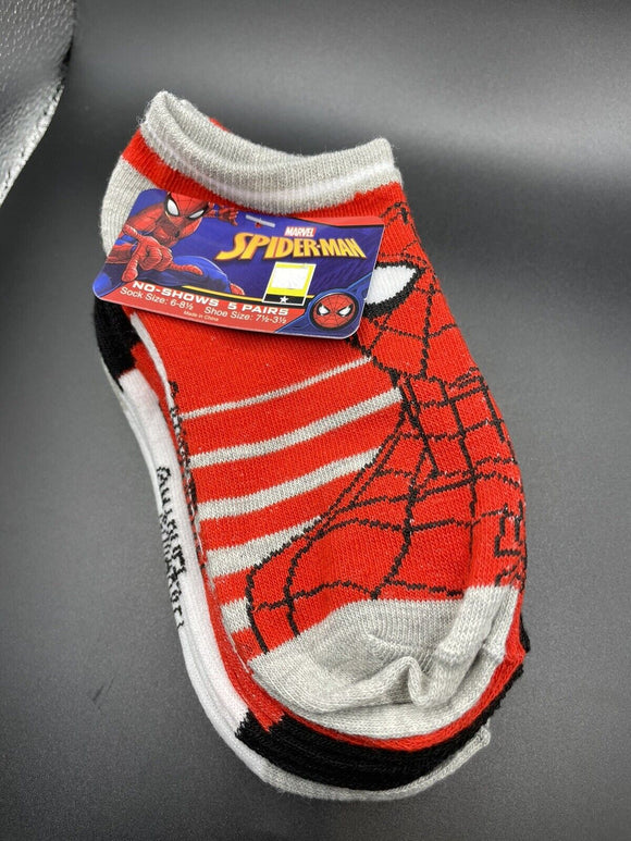 Kids Marvel Spiderman No-Show Socks 5 Pairs Size 6-8.5