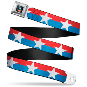 Captain America Pop Art Face Full Color Black Seatbelt Belt - WCA048 Marvel