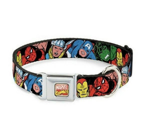 Marvel Comics 5 Marvel Characters Seatbelt Collar 1”wide Large 15”-26”
