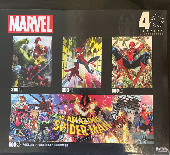 Buffalo Games Marvel 4 in 1 Puzzles The Amazing Spider-Man Hulk Iron Man NIB
