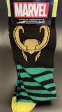 Marvel Loki Helmet Striped Mens Crew Socks Sz 6-12