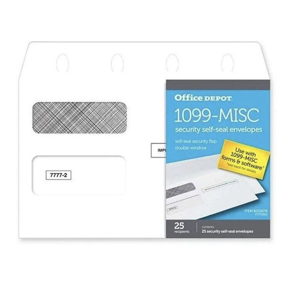 Office Depot 1099-MISC Double-Window 25 Recipient Security Self-Seal Envelopes