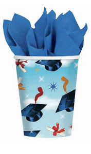 Grad Spirit Congrats High School Graduation Cap Theme Party 9 oz. Paper Cups