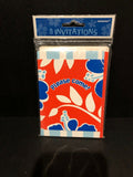 Blue Red Floral Hawaiian 8 Ct Cards Party Invitations Tropical Surf & Turf NEW