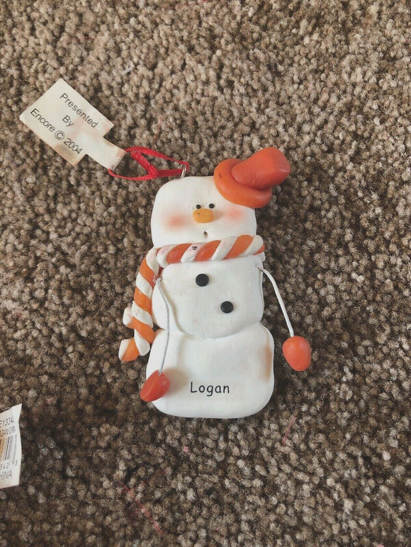 Logan Personalized Snowman Ornament Encore 2004 NEW