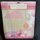 Baby Shower Girl Pink Gold Cloud W/ Streamer Droplets Hanging