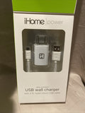 NEW iHome Power Ultra Compact USB Wall Charger, 5 ft. Nylon Micro USB Cable NIB