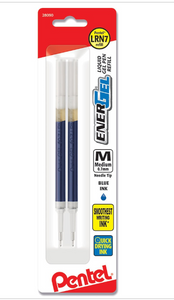 Pentel� EnerGel Liquid Gel Pen Refills, Needle Point, 0.7 mm, Blue, Pack of 2