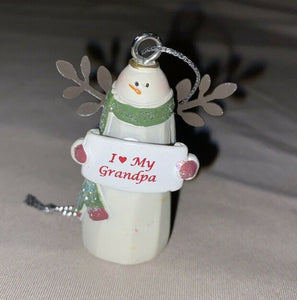 Ceramic Snowman Glitter 2” Ornament “I Love My Grandpa” NEW