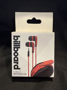 Billboard Stereo Earbuds with Mic and zippered case One touch remote In red