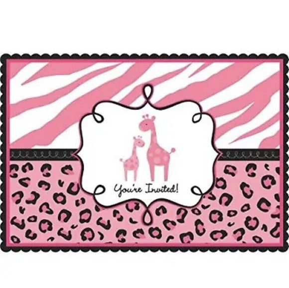 Sweet Safari Girl Jungle  Pink Baby Shower Party Invitations w/Envelopes 20ct