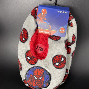 Spiderman  Face Pose Logo Non Slip Fuzzy Sock Slippers Kids Size 8-9 Marvel