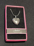 Heart Picture Locket With Love Necklace 16-18" Chain Amber