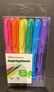 Office Depot Brand 100% Recycled Pen-Style Highlighters, Assorted Colors, 12-Pk