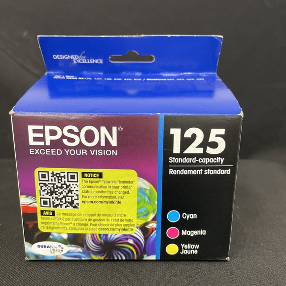 Genuine Epson 125 Ink Cartridge 3-Pack Cyan, Magenta, Yellow OEM New Sealed 2025
