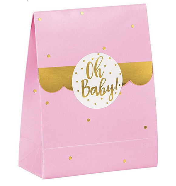 Pink And Gold Oh Baby Favor Bags W/ Stickers 8ct