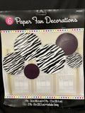 Zebra Print Party Supplies Paper Fan Decorations 6ct.