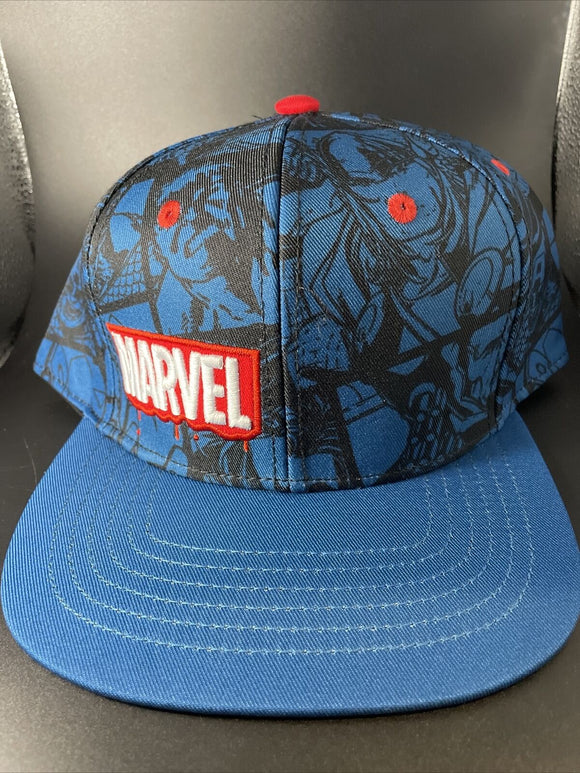 Marvel Logo Heroes Comic Background Straight Bill Adjustable Mens Baseball Hat