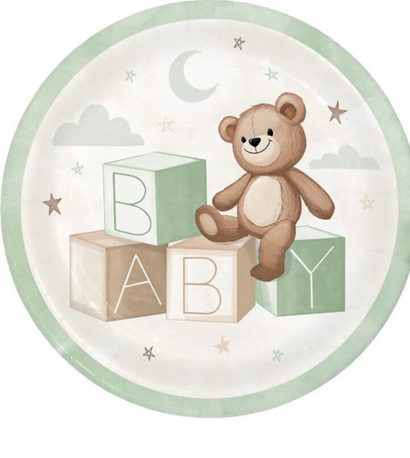 Teddy Bear Baby Shower 9-inch Plates Paper 8 Per Pack Baby Shower Tableware