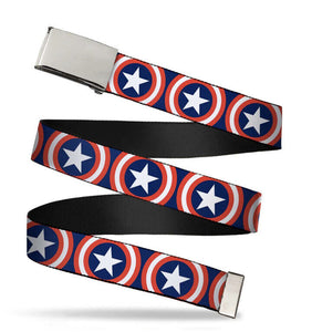 Buckle Down Chrome Buckle Mens Web Belt Captain America Shield Repeat WCA012 Marvel