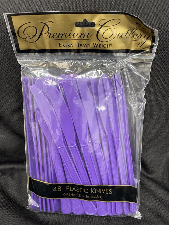 Purple Plastic Knives Premium Cutlery 48Ct