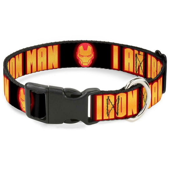 Buckle Down Dog PLASTIC CLIP COLLAR - IRON MAN FACE/I AM IRON MAN 1