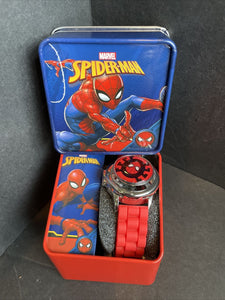 Spiderman Spinner Flip Cover LCD Youth Watch W/ Red Band In Collectable Box