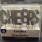 “CHEERS” Candle Set Of  6 Silver Letter Candles Great For Celebrating