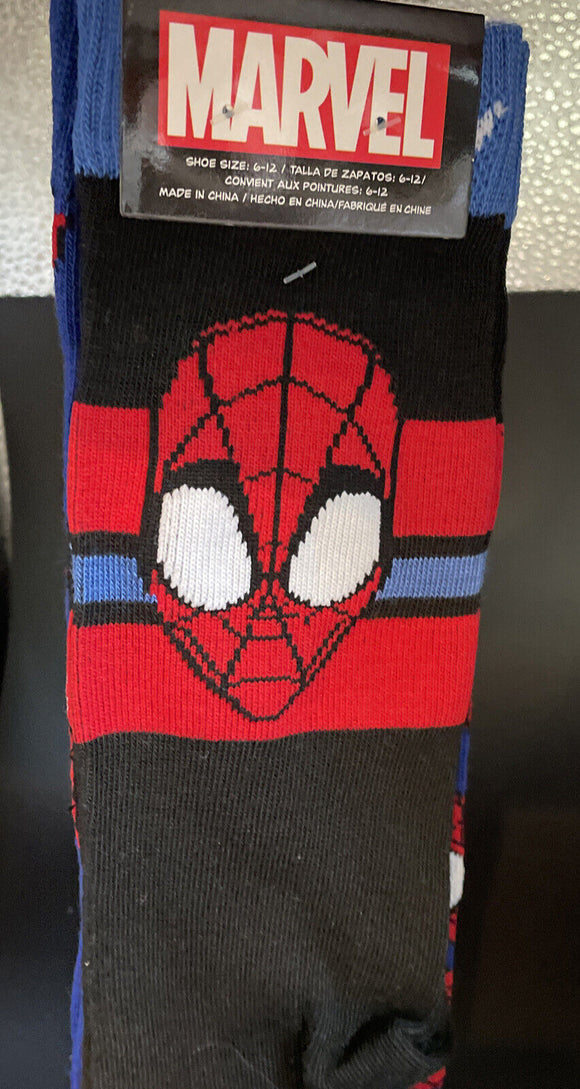 Hyp Marvel Spiderman Face & Face Repeat Men's Crew Socks 2 Pair  Shoe Size 6-12