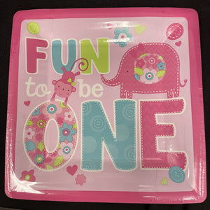 One Wild Girl Jungle Animal Cute 1st Birthday Party 10" Square Banquet Plates