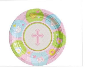 Amscan Sweet Christening Round Plates 7”  Pink 8Ct