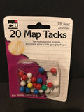Map Tacks Pack Of 20 3/8" Head Assorted NEW
