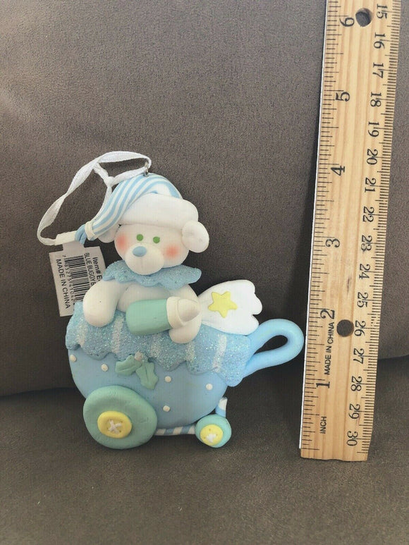 Blue Baby Buggy With Bear Ornament Encore 2004 NEW
