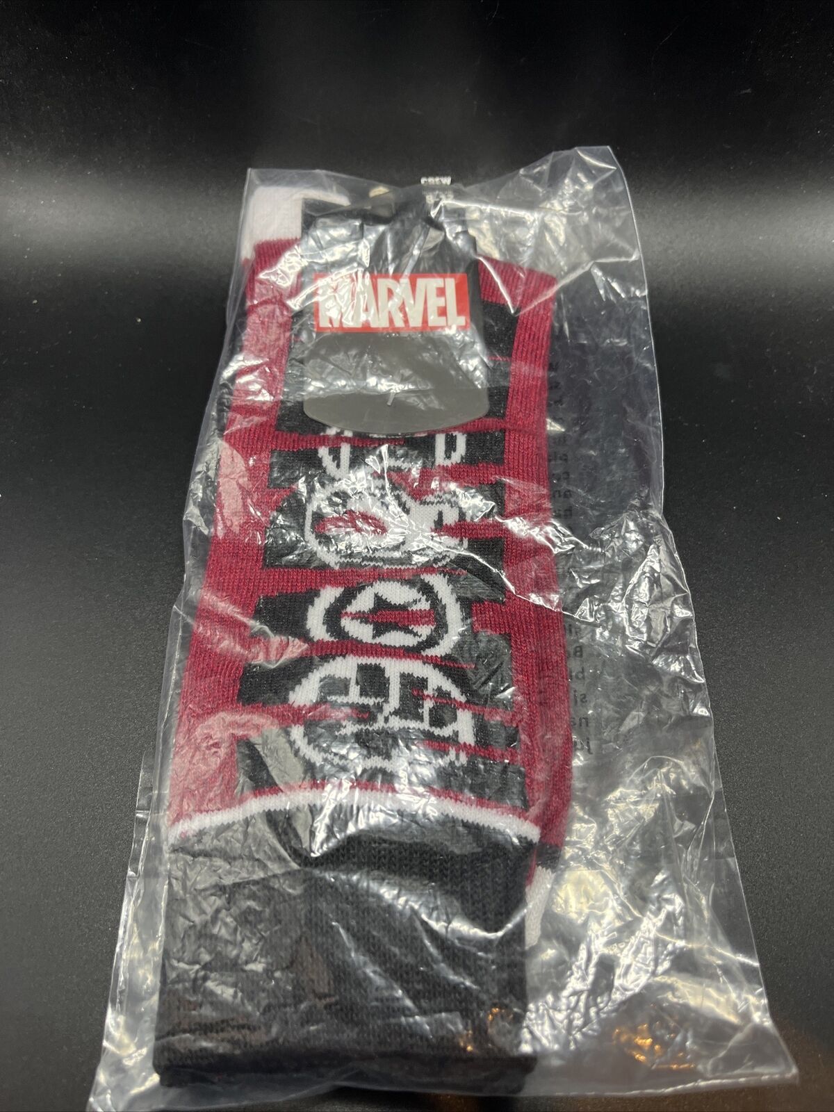 Marvel Comic Book Logo Superheroes Black And Red Crew Socks – Fundom