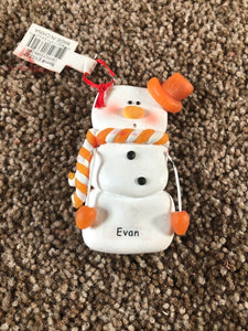 Evan Personalized Snowman Ornament Encore 2004 NEW