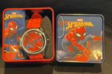 Spiderman Spinner Flip Cover LCD Youth Watch w/ Red Band in Collectable Tin