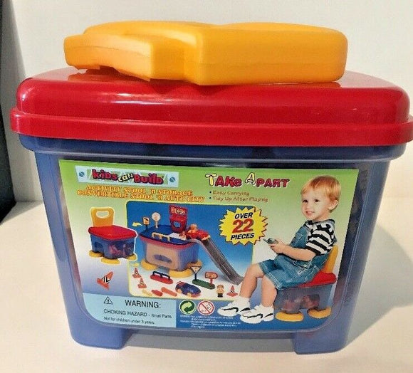 Kids Can Build  Activity Stool 'N Storage Auto City NEW