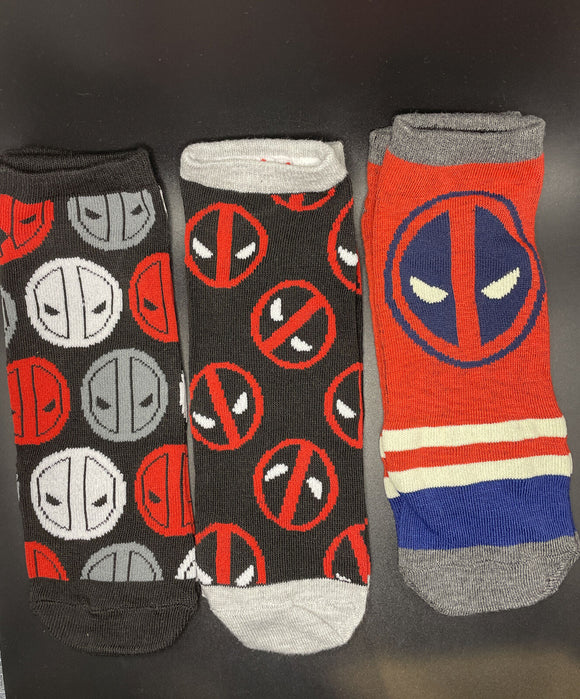 Marvel Deadpool 3 Pack Mens Ankle Socks Size 6-12