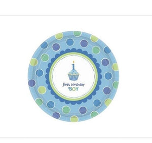 1st Birthday 'Sweet Lil' Cupcake Boy 10.5” Large Paper Plates (18ct)