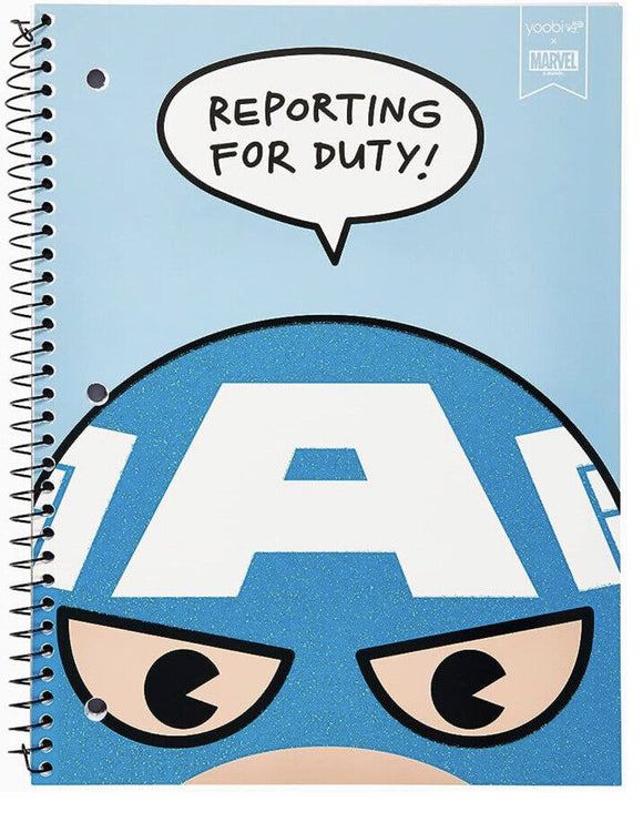 Yoobi Marvel Captain America Reporting For Duty College Ruled 100 Sheet Spiral Notebook