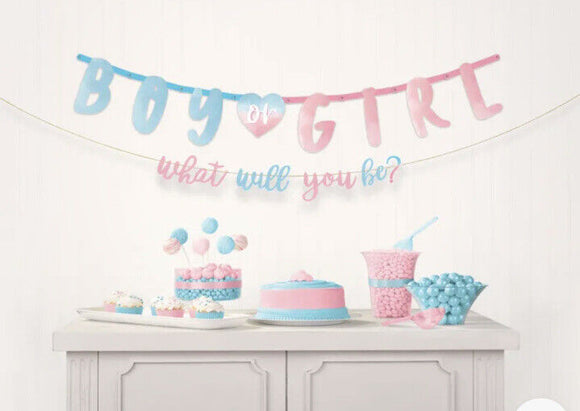 Gender Reveal Banner Baby Shower Decorations Boy or Girl Party Supplies