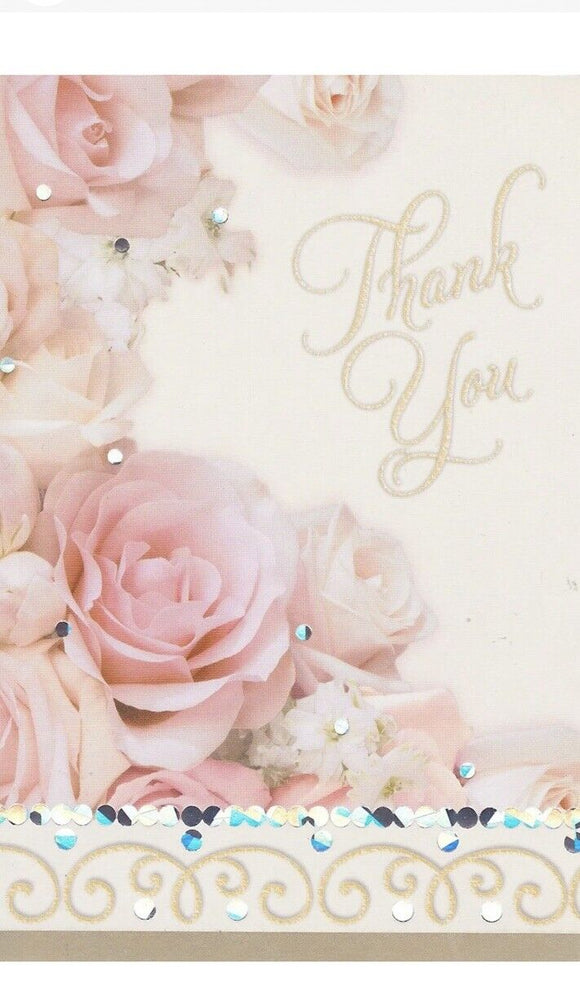 DAZZLING SHOWER THANK YOU CARDS Wedding Roses Bride Pink Blank Notes