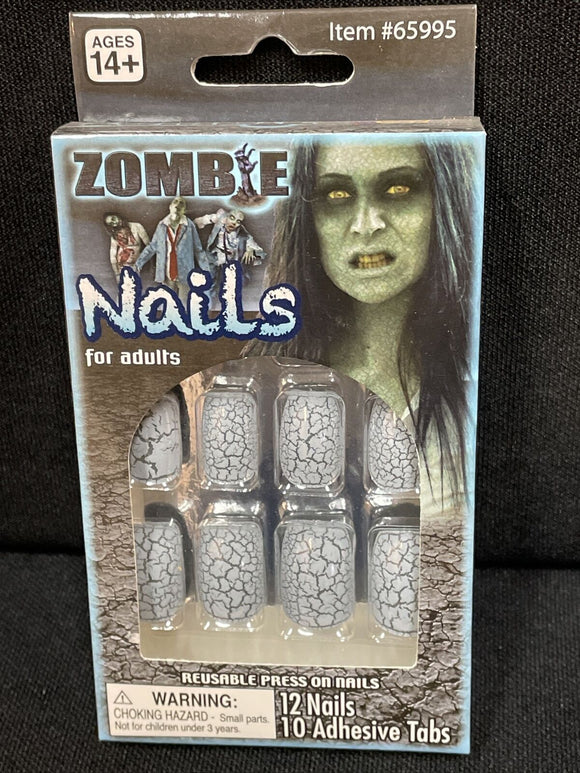 Zombie Costume Nails - Fake Press On - Grey Crackle - Walking Dead