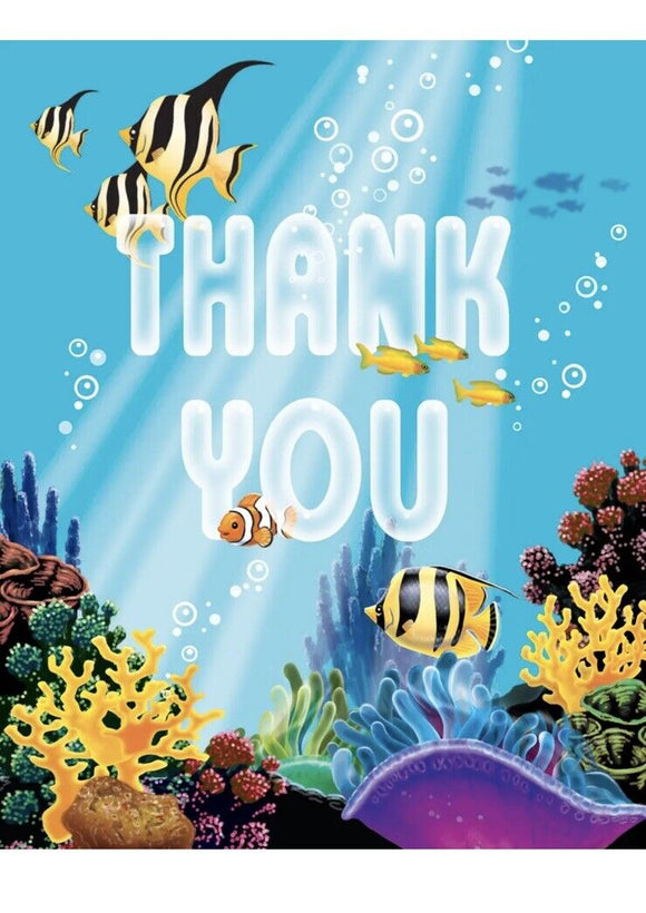 Sea Life Thank You Cards Dolphin Turtle Fish Birthday Party Decoration Supply