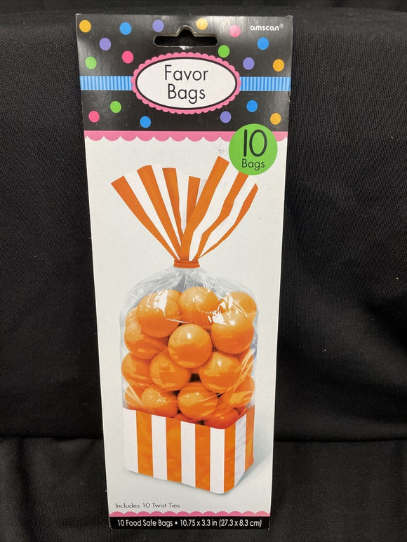 Amscan Orange & White Striped Party Bag W/Twist Ties Measures 3.1