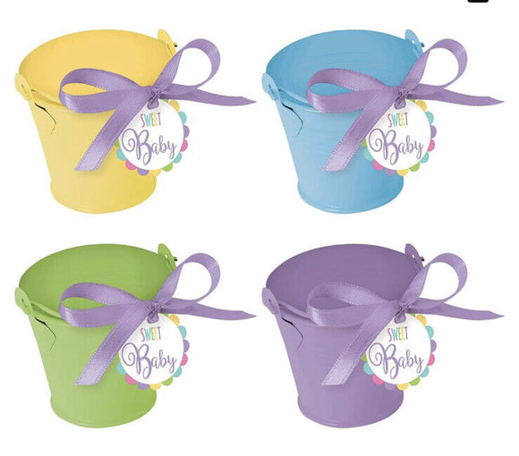 Baby Shower Favor Pail Kit 4 Colors 8units W/Tags