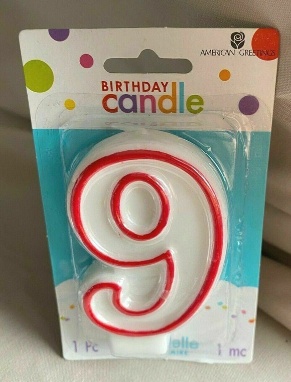 American Greetings #9 Candle White with Red Outline NEW