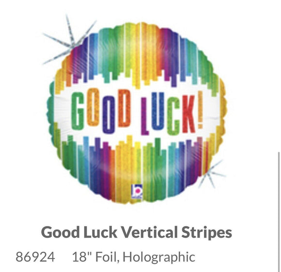 18” Foil Holographic Good Luck Balloon Vertical Stripes NEW
